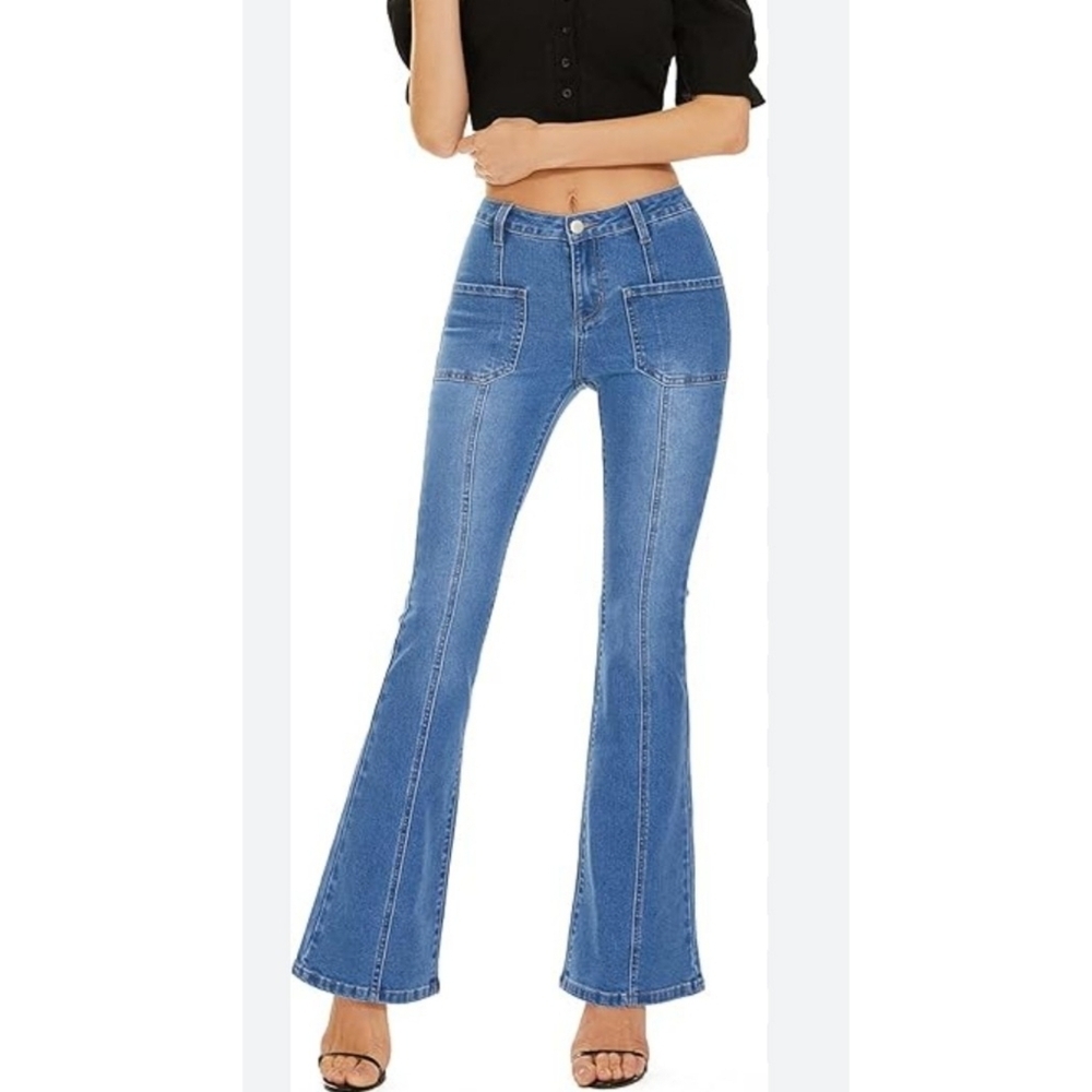 Decivi Split hem Flare Leg Jeans Medium wash Size S